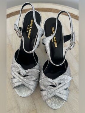 Saint Laurent Metallic Silver Knot Slingback Heels